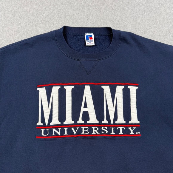 Vintage Russell Athletic Sweatshirt Mens XXL Navy Blue Miami University 90s USA - Picture 2 of 9